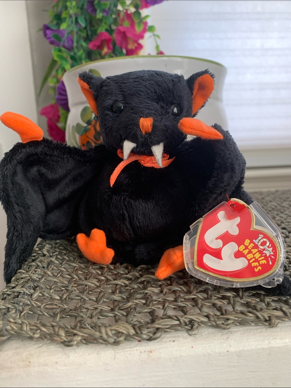 Ty NWT 2003 “Bat-e” Halloween Black and Orange Plush Beanie Baby Bat